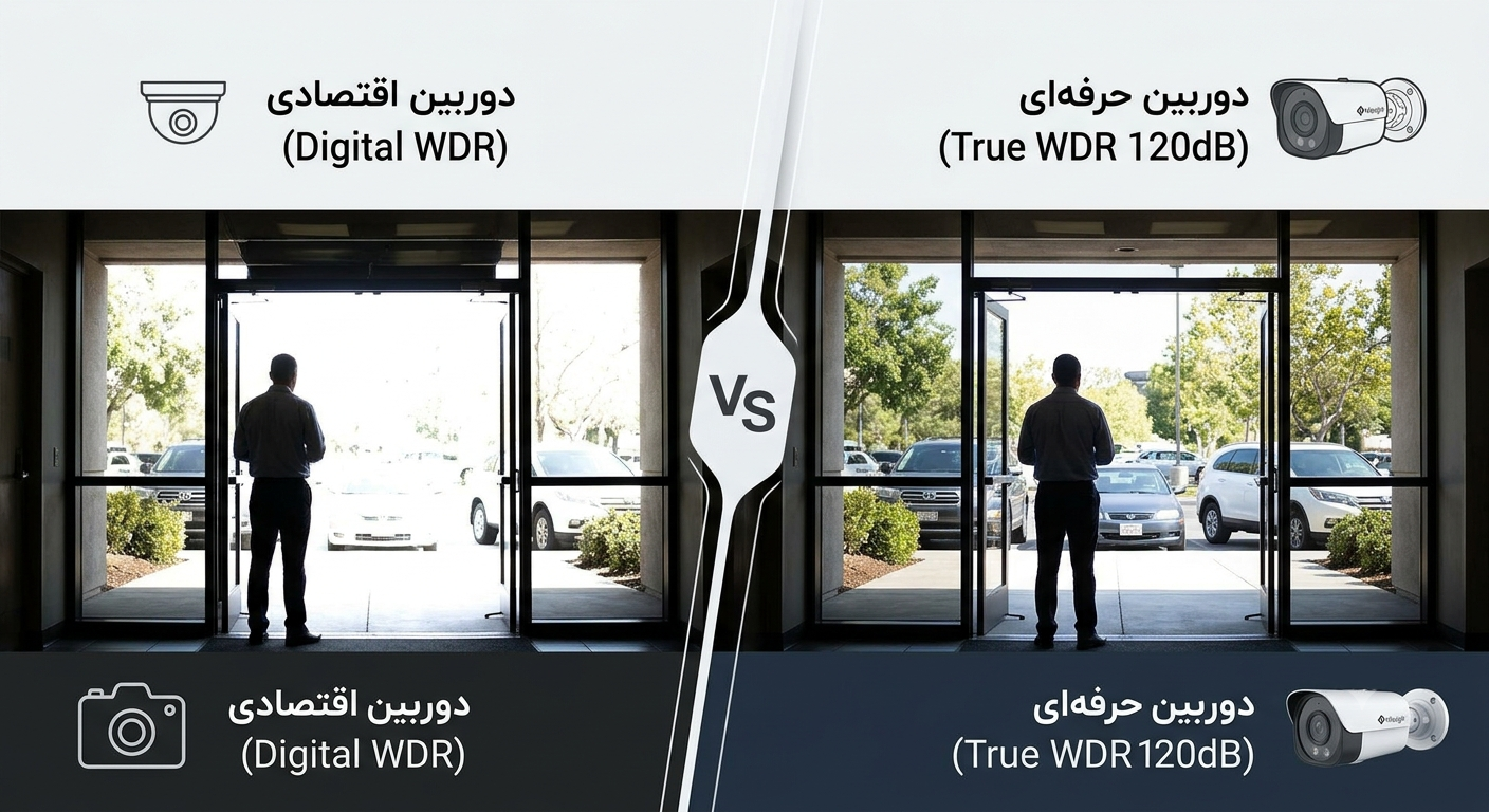 مقایسه تصویری WDR واقعی (True WDR) در مقابل WDR دیجیتال در شرایط نور شدید پشت سوژه